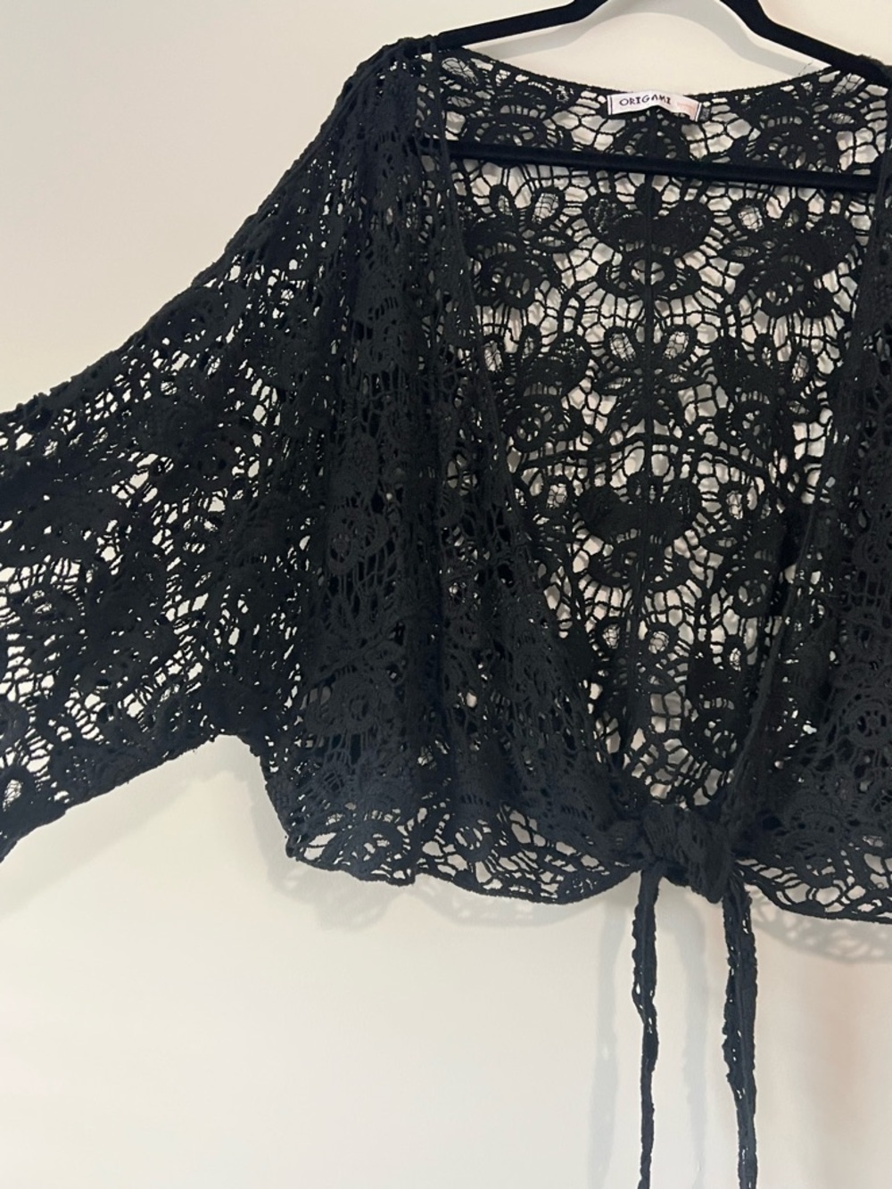 Black Crochet Tie-Front Top by ORIGAMI - Picture 6 of 10